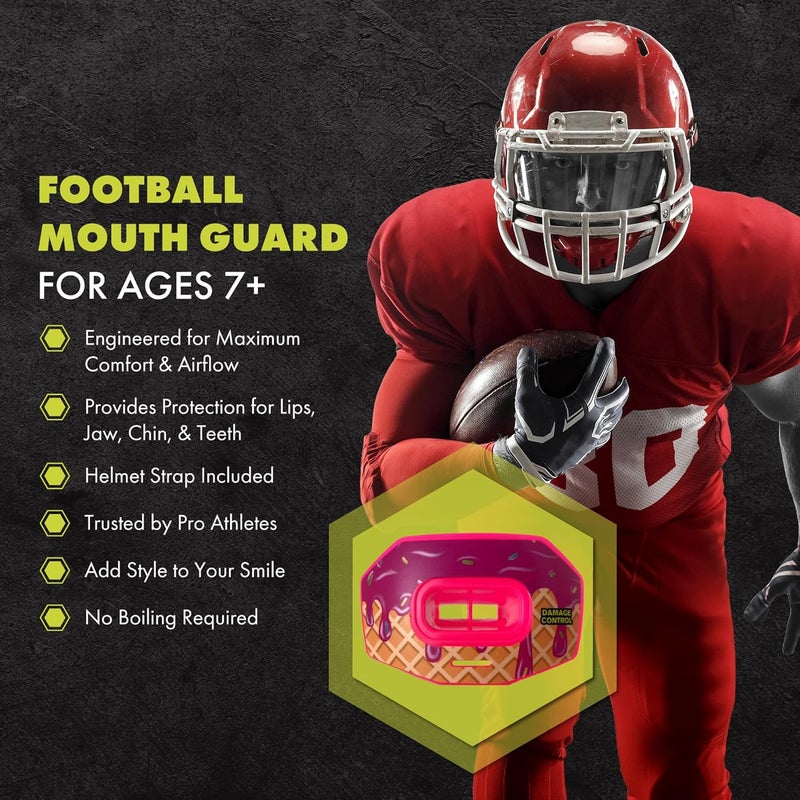 DAMAGE CONTROL Youth Football Mouth Guard – Breathable No Boil Mouthpiece, Protects Lips & Teeth, Works with Braces, Includes Helmet Strap – Sports Gear & Accessories (Brain Freeze) - Image 2